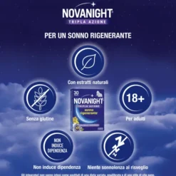 NOVANIGHT Tripla Azione con Melissa e Melatonina per Dormire, Senza Glutine, 30 Compresse