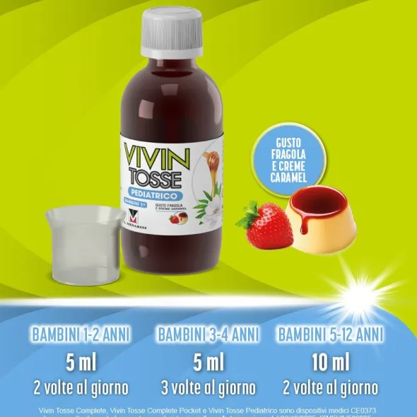 VIVIN TOSSE PEDIATRICO SCIROPPO PER TOSSE SECCA E GRASSA GUSTO FRAGOLA E CREME CARAMEL 150 ML