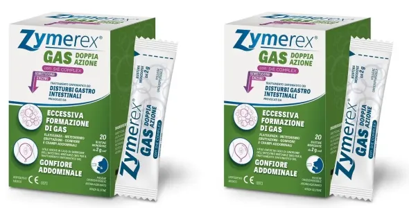 ZYMEREX GONFIORE GAS DOPPIA AZIONE CON S+E COMPLEX 20 BUSTINE MONODOSE DA 2 G Pack da 2